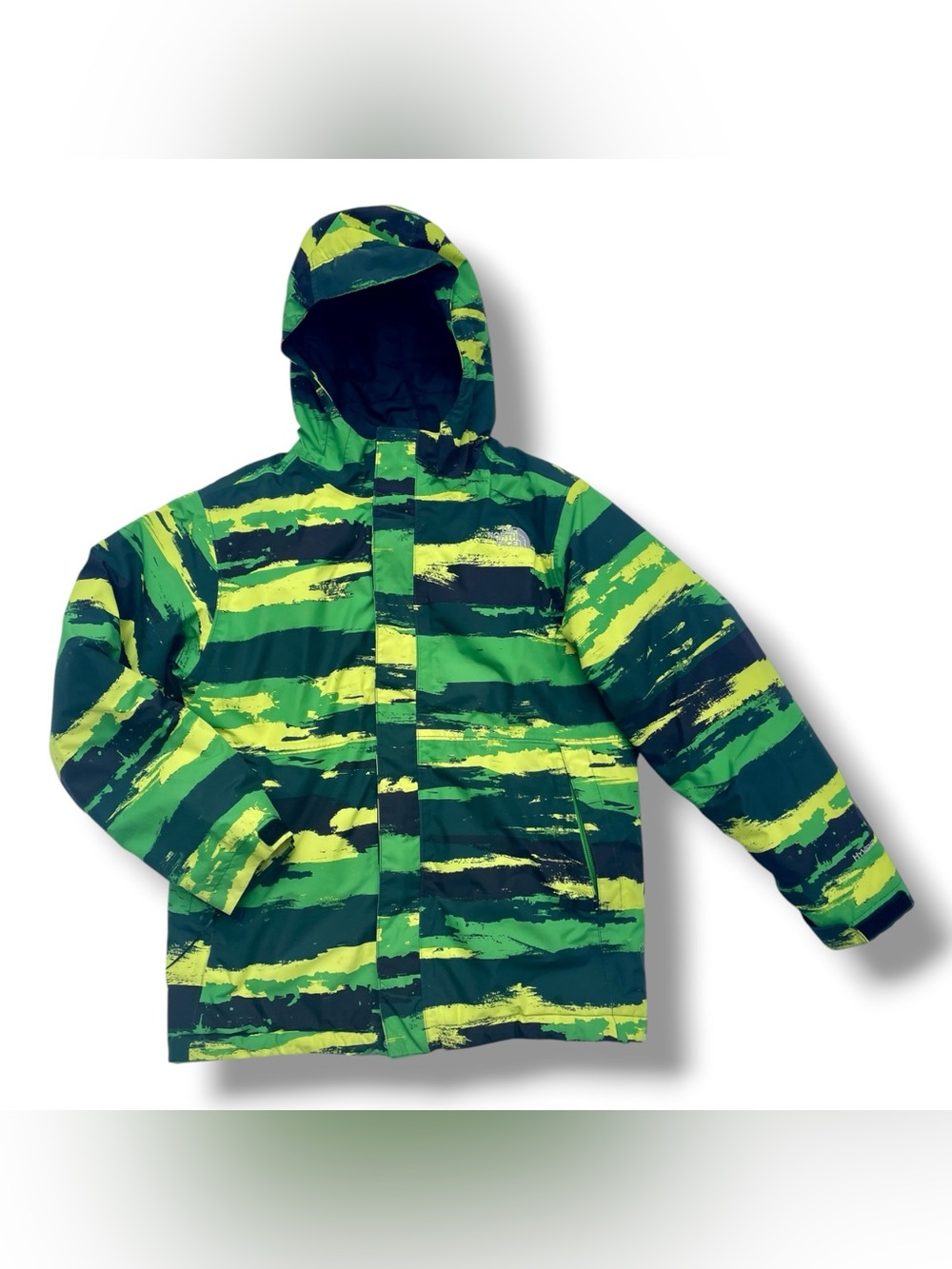The North Face DryVent Jacket Boys L 14/16 Blue Green Camo Hooded Jacket Youth